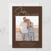 Elegant Minimalist Dark Brown Photo Save The Date (Vorderseite)