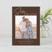 Elegant Minimalist Dark Brown Photo Save The Date (Stehend Vorderseite)