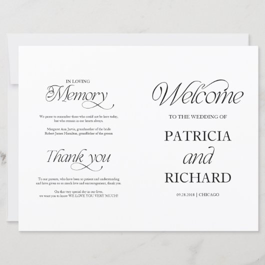 Elegant Minimalist DIY Wedding Folded Program (Vorderseite)