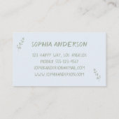 Elegant Minimalist Dusty Blue Floral Visitenkarte (Rückseite)