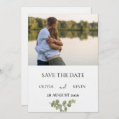 Elegant Minimalist Eucalyptus Save the Date Einladung (Vorne/Hinten)
