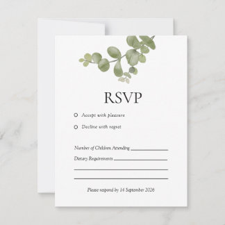 Elegant Minimalist Eucalyptus Wedding RSVP Card Karte