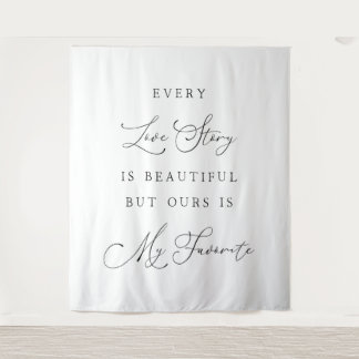 Elegant Minimalist “Every Love Story Is Beautiful” Wandteppich