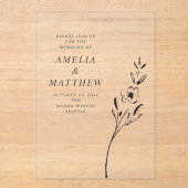 Elegant Minimalist Floral Drawing Wedding Clear Acryleinladungen (Vorderseite)