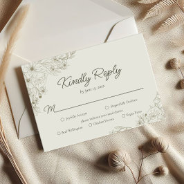 Elegant Minimalist Floral Kindly Reply Wedding RSVP Karte