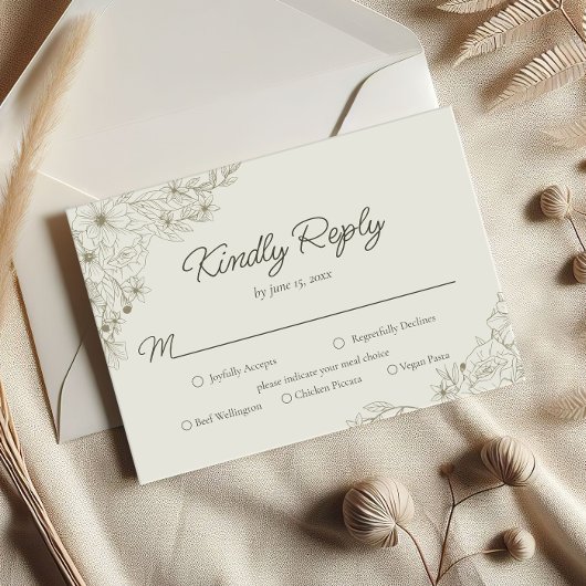Elegant Minimalist Floral Kindly Reply Wedding RSVP Karte