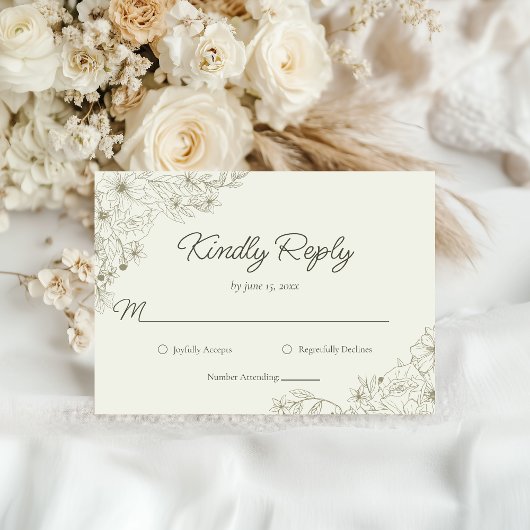 Elegant Minimalist Floral Kindly Reply Wedding RSVP Karte