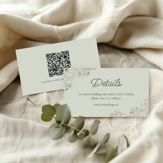 Elegant Minimalist Floral Wedding QR Code Details  Begleitkarte