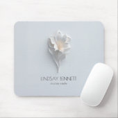 Elegant Minimalist Floral White Blue Mousepad (Mit Mouse)