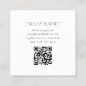 Elegant Minimalist Floral White Blue QR Code Quadratische Visitenkarte (Rückseite)