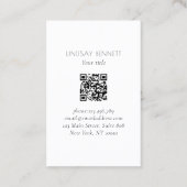 Elegant Minimalist Floral White Blue QR Code Visitenkarte (Rückseite)