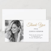Elegant Minimalist Gold Script Birthday Photo Dankeskarte (Vorne/Hinten)