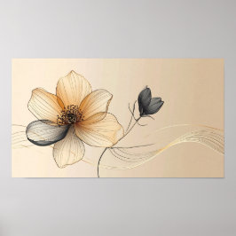 Elegant Minimalist Gold & Sheer Beige Floral Botan Poster