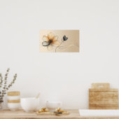 Elegant Minimalist Gold & Sheer Beige Floral Botan Poster (Küche)