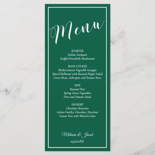 Elegant Minimalist Green Wedding Flat Menu Card Menükarte (Vorderseite)