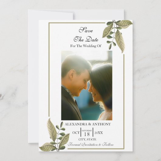 Elegant Minimalist Greenery Save The Date (Vorderseite)