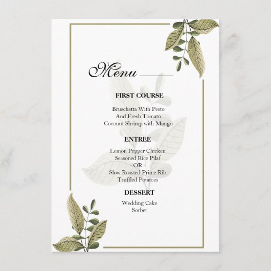 Elegant Minimalist Greenery Wedding  Menu Menükarte (Vorderseite)