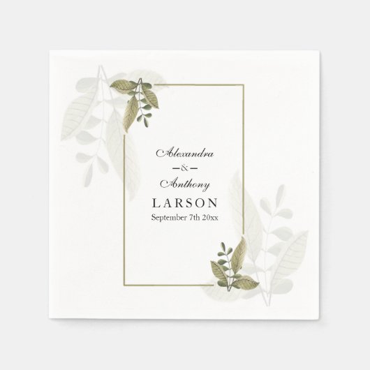Elegant Minimalist Greenery Wedding Napkins Serviette (Vorderseite)