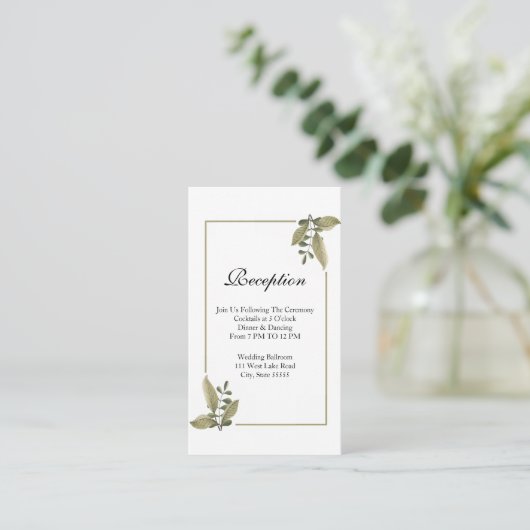 Elegant Minimalist Greenery Wedding Reception Begleitkarte (Stehend Vorderseite)