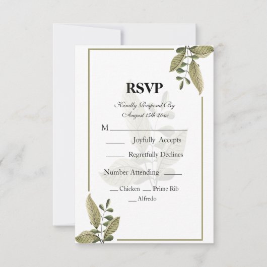 Elegant Minimalist Greenery Wedding RSVP Card Karte (Vorderseite)