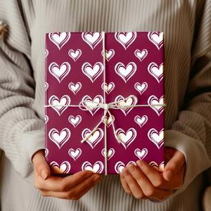 Elegant minimalist hohle Herzen Merlot Rot Geschenkpapier