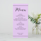 Elegant Minimalist Lavender Wedding Flat Menu Card Menükarte (Stehend Vorderseite)