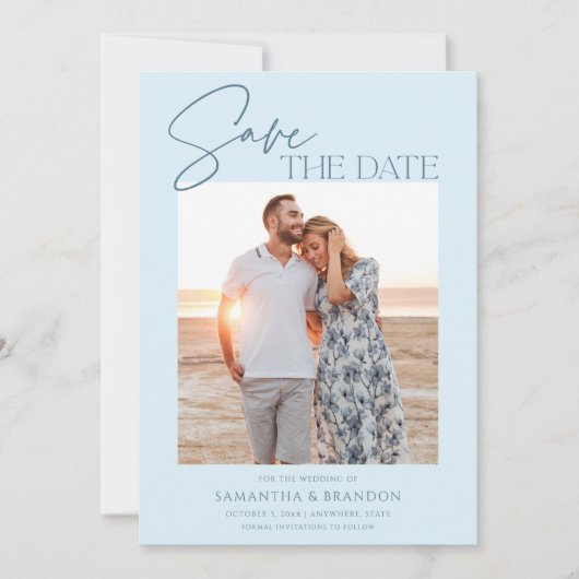 Elegant Minimalist Light Blue Photo Save The Date (Vorderseite)