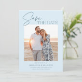 Elegant Minimalist Light Blue Photo Save The Date (Stehend Vorderseite)