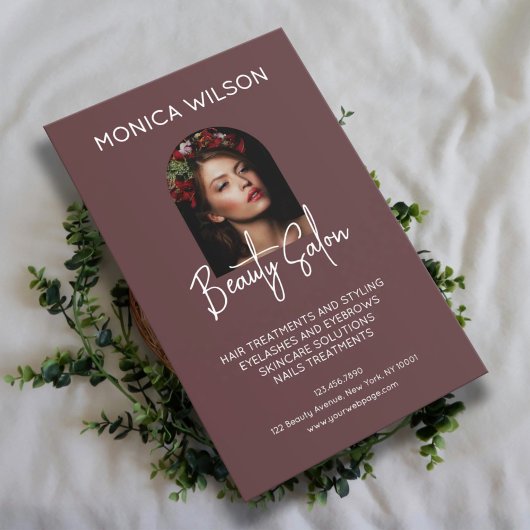 Elegant minimalist maroon beauty salon flyer