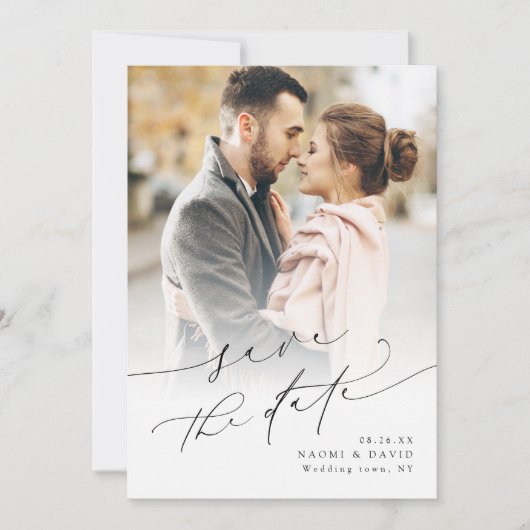 Elegant Minimalist Modern Chic Script Photo   Save The Date (Vorderseite)