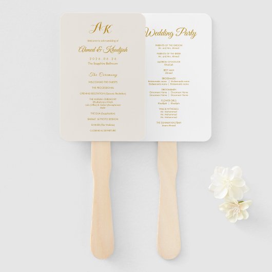 Elegant Minimalist Modern Islamic Wedding Program Fächer (Vorne und Hinten)