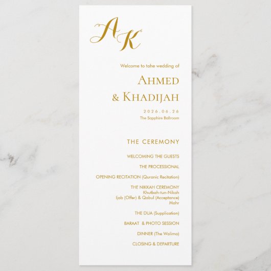 Elegant Minimalist Modern Islamic Wedding Program Programm (Vorderseite)