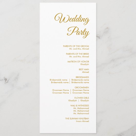 Elegant Minimalist Modern Islamic Wedding Program Programm (Rückseite)