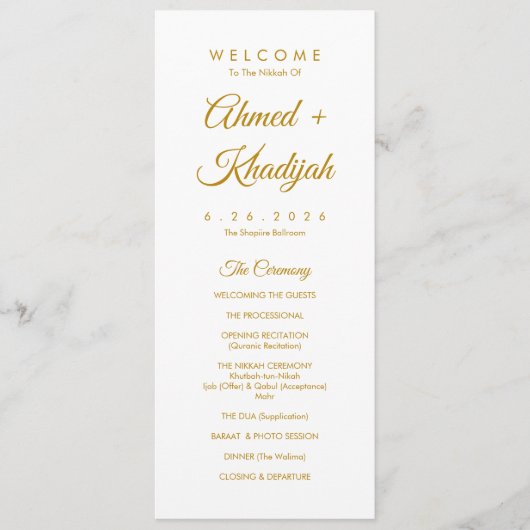 Elegant Minimalist Modern Islamic Wedding Program Programm (Vorderseite)