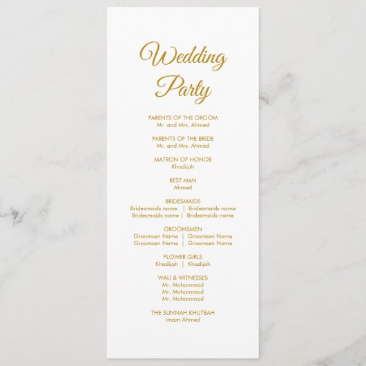 Elegant Minimalist Modern Islamic Wedding Program Programm (Rückseite)