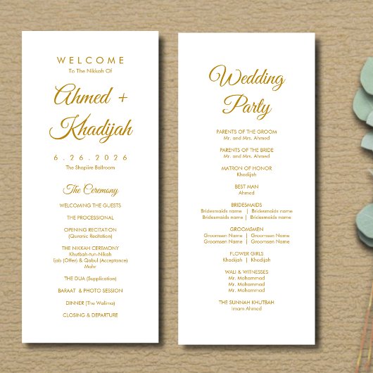 Elegant Minimalist Modern Islamic Wedding Program Programm