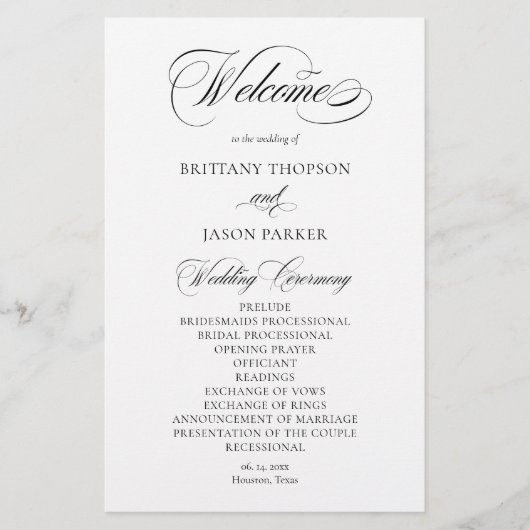 Elegant Minimalist modern Wedding Program (Vorderseite)