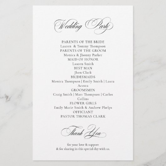 Elegant Minimalist modern Wedding Program (Rückseite)