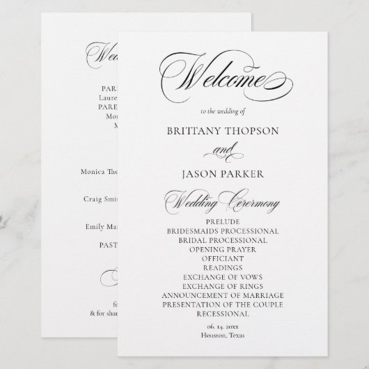 Elegant Minimalist modern Wedding Program (Vorne/Hinten)