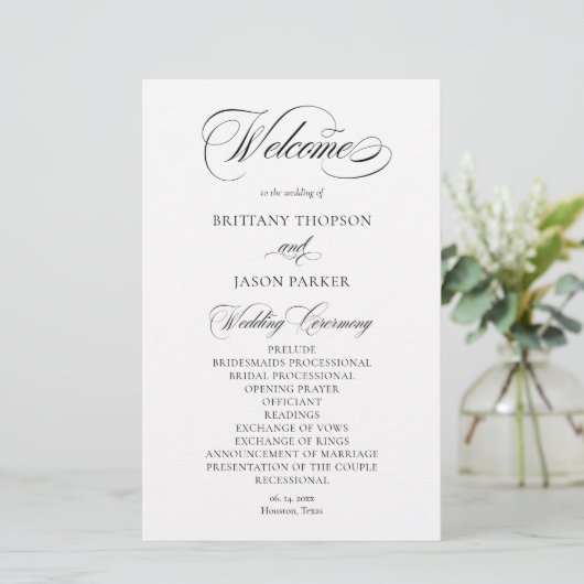 Elegant Minimalist modern Wedding Program (Stehend Vorderseite)