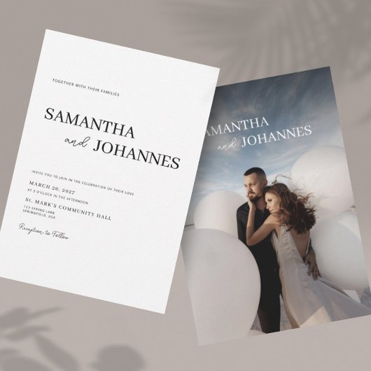 Elegant Minimalist Modern White Photo Wedding  Einladung