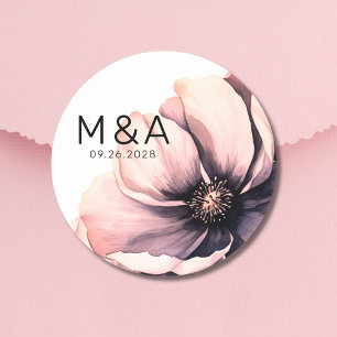 Elegant minimalist moderne rosafarbene florale Hoc Runder Aufkleber