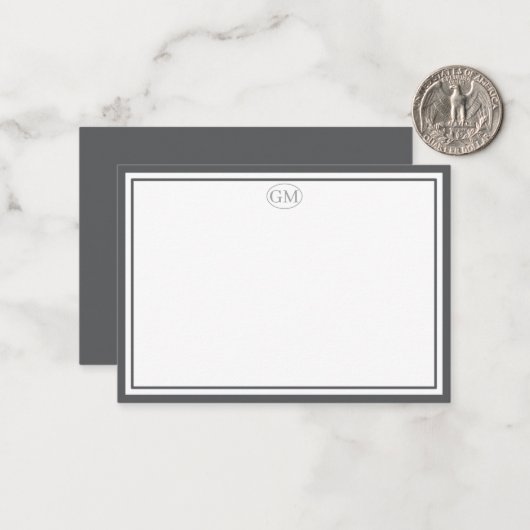 Elegant Minimalist Monogram Gray Two Border Mitteilungskarte (Vorderseite/Rückseite Beispiel)