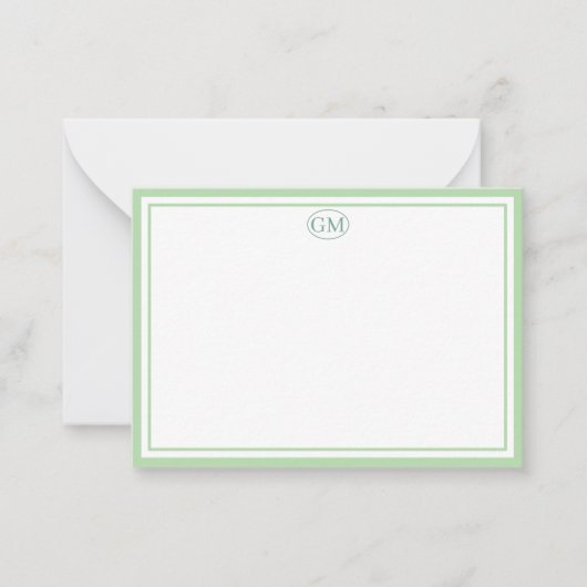 Elegant Minimalist Monogram Green Two Border  Mitteilungskarte (Vorderseite)