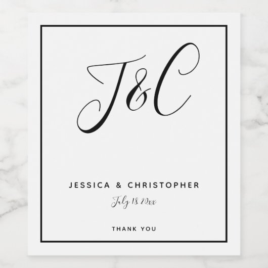 Elegant Minimalist Monogram Initials Wedding Weinetikett (Einzelnes Label)