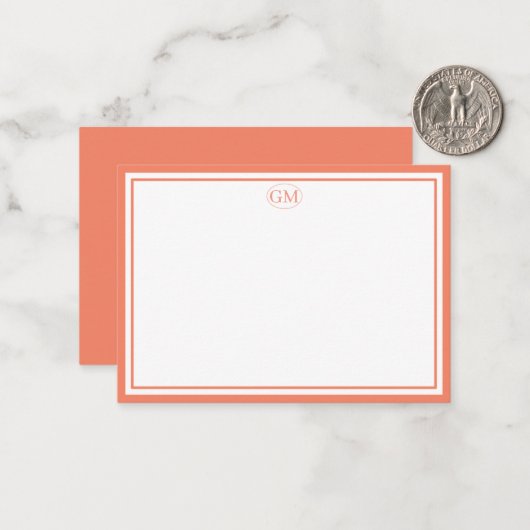 Elegant Minimalist Monogram Orange Two Border Mitteilungskarte (Vorderseite/Rückseite Beispiel)
