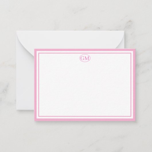 Elegant Minimalist Monogram Pink Two Border Mitteilungskarte (Vorderseite)