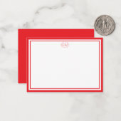Elegant Minimalist Monogram RED Border Note Cards Mitteilungskarte (Vorderseite/Rückseite Beispiel)