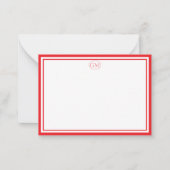 Elegant Minimalist Monogram RED Border Note Cards Mitteilungskarte (Vorderseite)