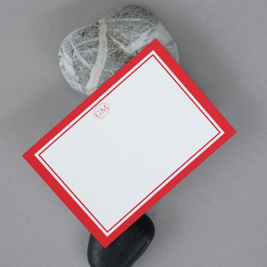 Elegant Minimalist Monogram RED Border Note Cards Mitteilungskarte